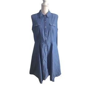 Chetta B blue Denim Chambray mother of pearl button up dress with pockets Sz 14